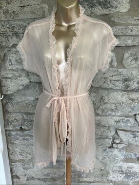 Jacob Sheer Ruffle-Trim Tie-Waist Robe in Pale Pink